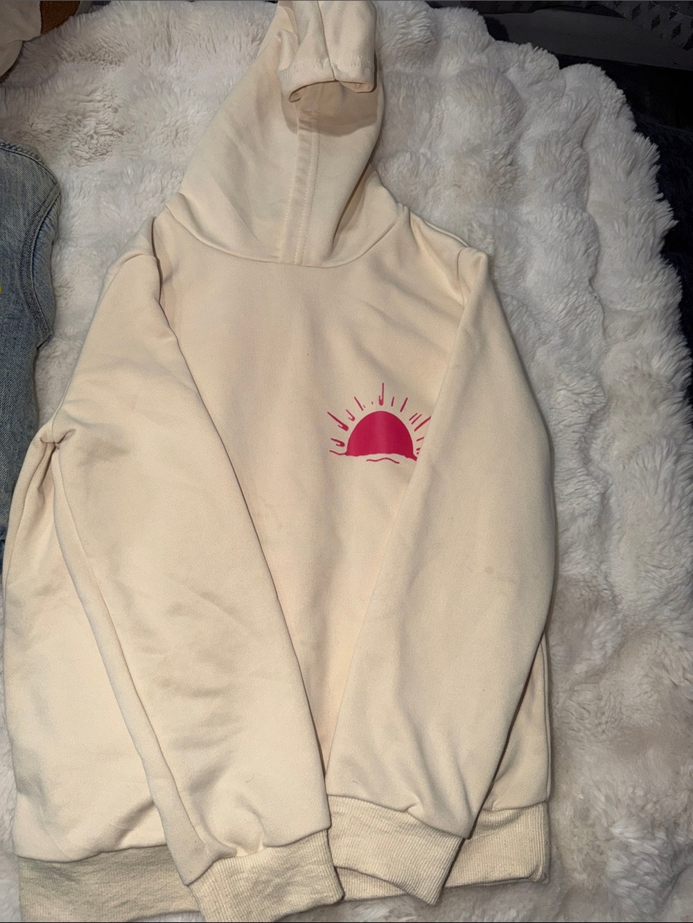 SHEIN Cream Hoodie with Pink Sunrise Graphic
